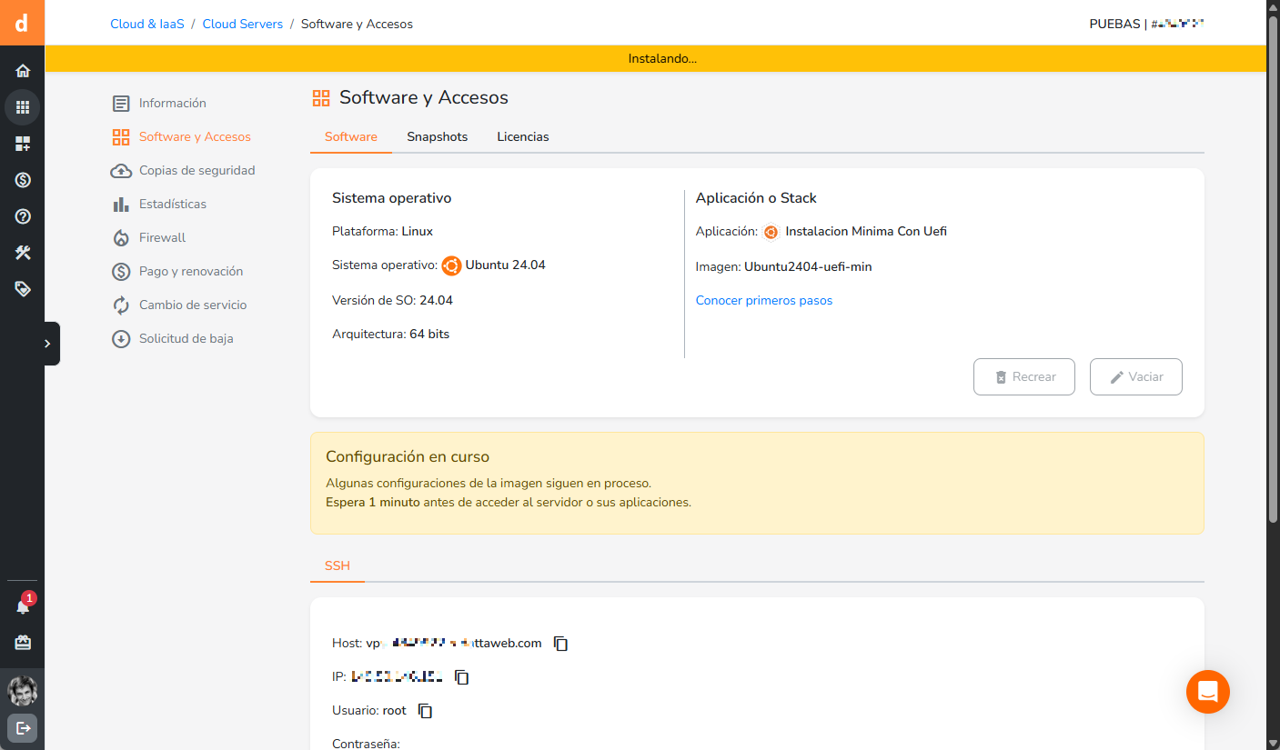Finalizando la configuración del stack elegido.